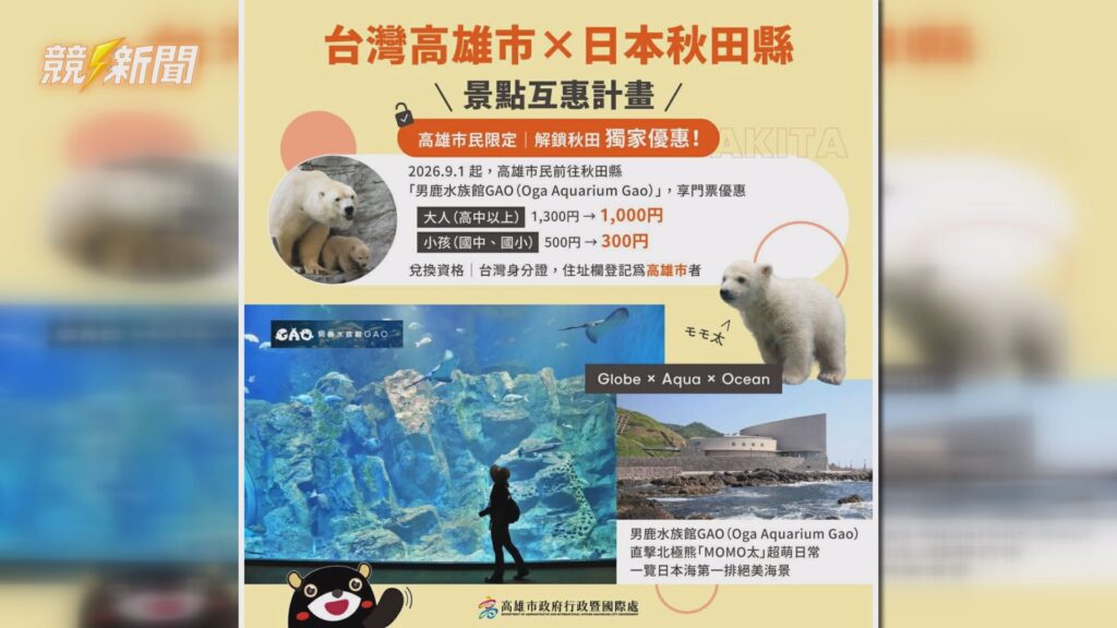 高雄攜手日本秋田推景點互惠男鹿水族館優惠
